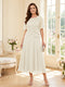 A-Line/Princess Scoop Half Sleeves Tea-Length Mother of the Bride Dresses with Lace & Ruffles