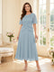 A-Line/Princess Scoop Half Sleeves Tea-Length Mother of the Bride Dresses with Lace & Ruffles