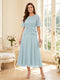 A-Line/Princess Scoop Half Sleeves Tea-Length Mother of the Bride Dresses with Lace & Ruffles