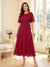 A-Line/Princess Scoop Half Sleeves Tea-Length Mother of the Bride Dresses with Lace & Ruffles