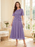 A-Line/Princess Scoop Half Sleeves Tea-Length Mother of the Bride Dresses with Lace & Ruffles