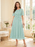 A-Line/Princess Scoop Half Sleeves Tea-Length Mother of the Bride Dresses with Lace & Ruffles