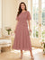 A-Line/Princess Scoop Half Sleeves Tea-Length Mother of the Bride Dresses with Lace & Ruffles