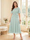 A-Line/Princess Scoop Half Sleeves Tea-Length Mother of the Bride Dresses with Lace & Ruffles