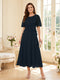 A-Line/Princess Scoop Half Sleeves Tea-Length Mother of the Bride Dresses with Lace & Ruffles