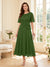 A-Line/Princess Scoop Half Sleeves Tea-Length Mother of the Bride Dresses with Lace & Ruffles