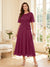 A-Line/Princess Scoop Half Sleeves Tea-Length Mother of the Bride Dresses with Lace & Ruffles