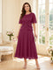 A-Line/Princess Scoop Half Sleeves Tea-Length Mother of the Bride Dresses with Lace & Ruffles
