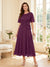 A-Line/Princess Scoop Half Sleeves Tea-Length Mother of the Bride Dresses with Lace & Ruffles
