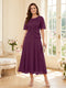 A-Line/Princess Scoop Half Sleeves Tea-Length Mother of the Bride Dresses with Lace & Ruffles
