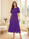 A-Line/Princess Scoop Half Sleeves Tea-Length Mother of the Bride Dresses with Lace & Ruffles