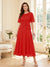 A-Line/Princess Scoop Half Sleeves Tea-Length Mother of the Bride Dresses with Lace & Ruffles