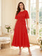 A-Line/Princess Scoop Half Sleeves Tea-Length Mother of the Bride Dresses with Lace & Ruffles