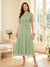 A-Line/Princess Scoop Half Sleeves Tea-Length Mother of the Bride Dresses with Lace & Ruffles