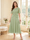 A-Line/Princess Scoop Half Sleeves Tea-Length Mother of the Bride Dresses with Lace & Ruffles