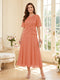 A-Line/Princess Scoop Half Sleeves Tea-Length Mother of the Bride Dresses with Lace & Ruffles
