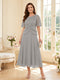 A-Line/Princess Scoop Half Sleeves Tea-Length Mother of the Bride Dresses with Lace & Ruffles
