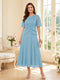 A-Line/Princess Scoop Half Sleeves Tea-Length Mother of the Bride Dresses with Lace & Ruffles