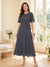 A-Line/Princess Scoop Half Sleeves Tea-Length Mother of the Bride Dresses with Lace & Ruffles