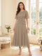 A-Line/Princess Scoop Half Sleeves Tea-Length Mother of the Bride Dresses with Lace & Ruffles