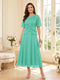 A-Line/Princess Scoop Half Sleeves Tea-Length Mother of the Bride Dresses with Lace & Ruffles