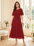 A-Line/Princess Scoop Half Sleeves Tea-Length Mother of the Bride Dresses with Lace & Ruffles