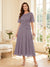 A-Line/Princess Scoop Half Sleeves Tea-Length Mother of the Bride Dresses with Lace & Ruffles