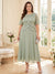 A-Line/Princess Scoop Half Sleeves Tea-Length Plus Size Mother of the Bride Dresses with Lace & Ruffles