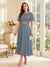 A-Line/Princess Scoop Short Sleeves Tea-Length Mother of the Bride Dresses with Lace & Pleats