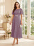 A-Line/Princess Scoop Short Sleeves Tea-Length Mother of the Bride Dresses with Lace & Pleats