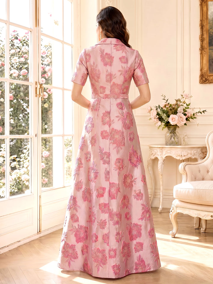 A-Line/Princess Shirt Collar Short Sleeves Floor-Length Mother of the Bride Dresses with Ruched