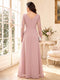 A-Line/Princess V-Neck Long Sleeves Floor-Length Mother of the Bride Dresses with Split Side & Applique