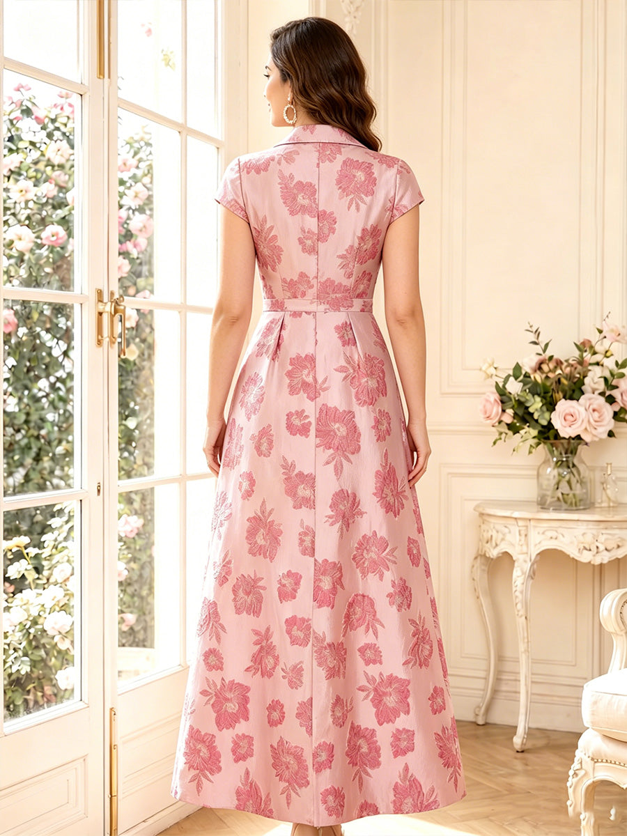 A-Line/Princess Shirt Collar Short Sleeves Ankle-Length Mother of the Bride Dresses with Ruched