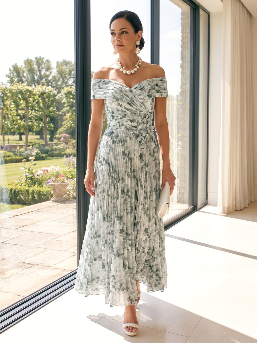 Lavetir A-Line/Princess Off-the-Shoulder Sleeveless Ankle-Length Mother of the Bride Dresses with 3D Floral & Pleats 2026