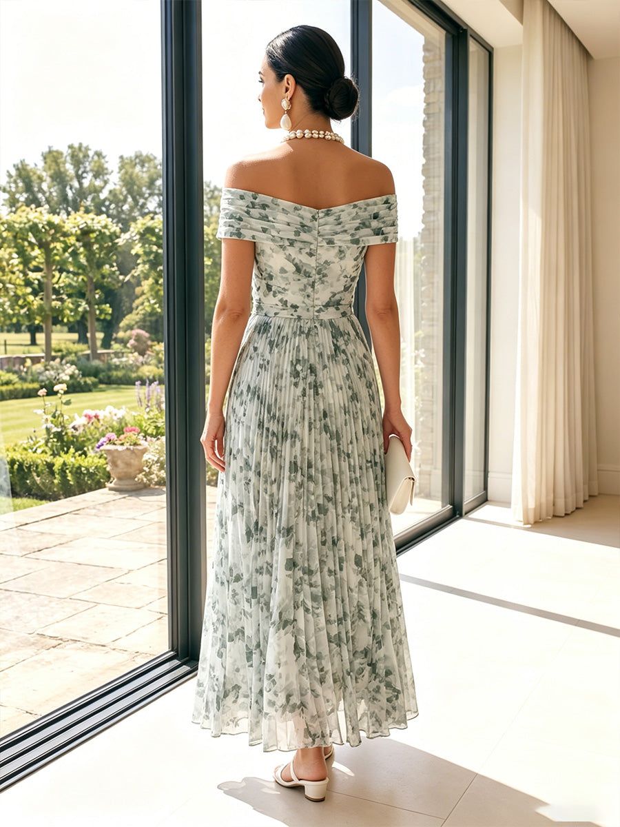 A-Line/Princess Off-the-Shoulder Sleeveless Ankle-Length Mother of the Bride Dresses with 3D Floral &amp; Pleats