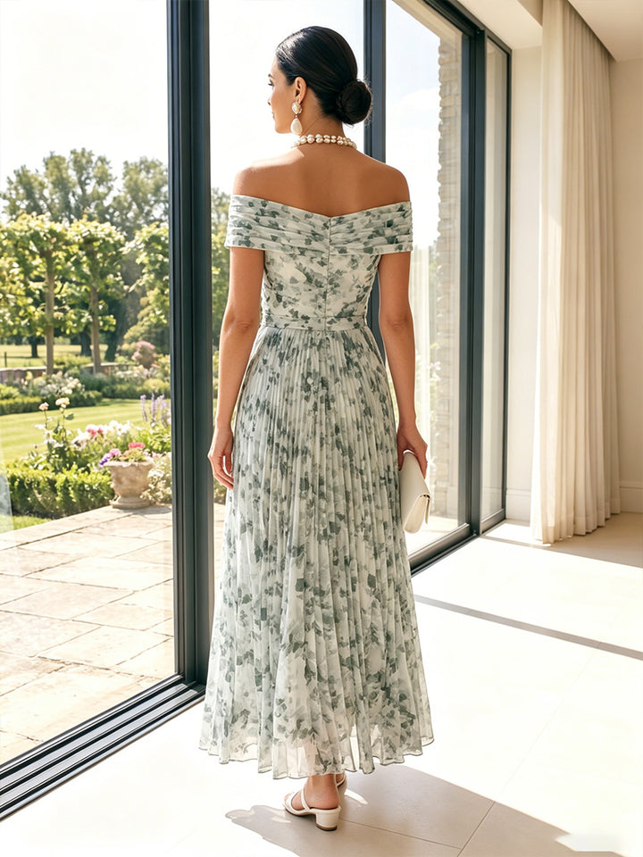 A-Line/Princess Off-the-Shoulder Sleeveless Ankle-Length Mother of the Bride Dresses with 3D Floral &amp; Pleats
