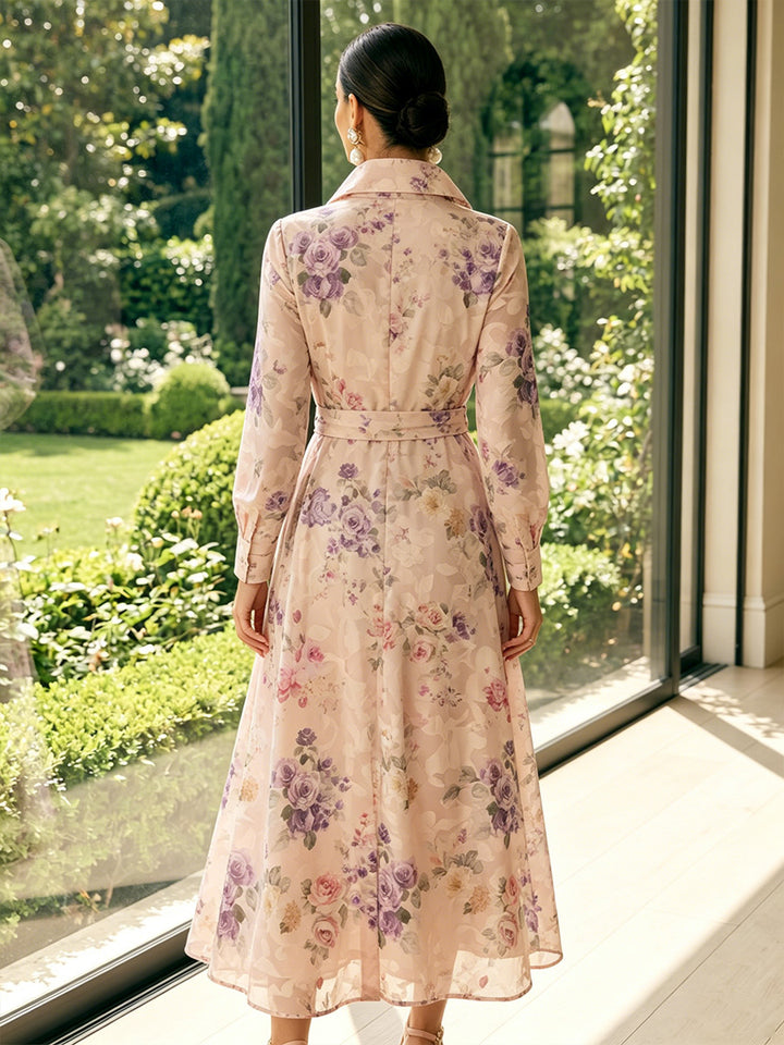 A-Line/Princess Shirt Collar Long Sleeves Tea-Length Mother of the Bride Dresses with Bowknot &amp; Floral