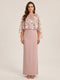 Sheath/Column Scoop 3/4 Sleeves Floor-Length Mother of the Bride Dresses with 3D Floral & Cape