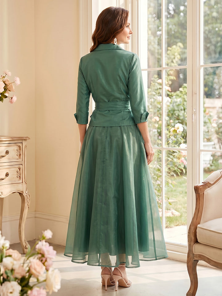 A-Line/Princess V-Neck 3/4 Sleeves Ankle-Length Mother of the Bride Dresses with Bowknot