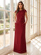 Sheath/Column Scoop Cap Sleeves Floor-Length Mother of the Bride Dresses with Ruched