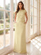 Sheath/Column Scoop Cap Sleeves Floor-Length Mother of the Bride Dresses with Ruched