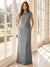 Sheath/Column Scoop Cap Sleeves Floor-Length Mother of the Bride Dresses with Ruched