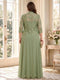 A-Line/Princess V-Neck 3/4 Sleeves Floor-Length Plus Size Mother of the Bride Dresses with Jacket & Applique