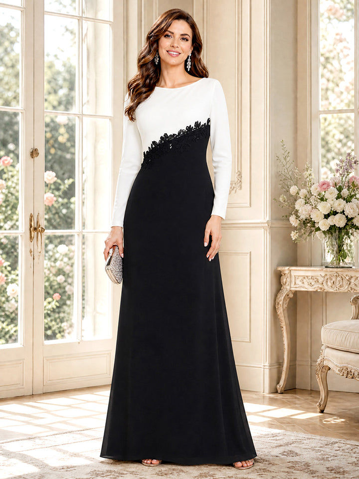 A-Line/Princess Long Sleeves Scoop Floor-Length Mother of the Bride Dresses with Applique