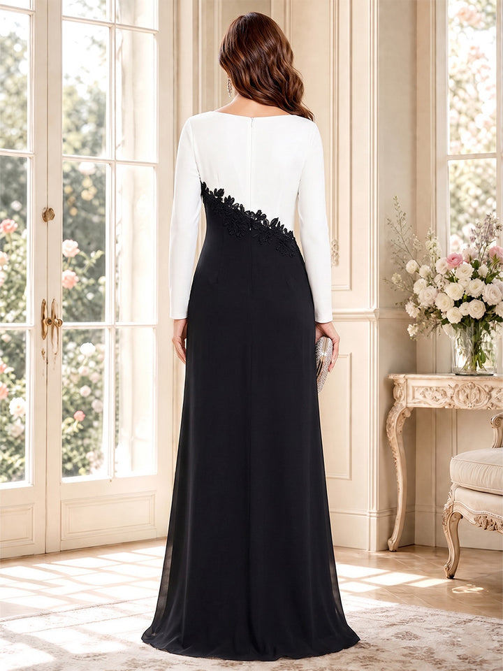 A-Line/Princess Long Sleeves Scoop Floor-Length Mother of the Bride Dresses with Applique