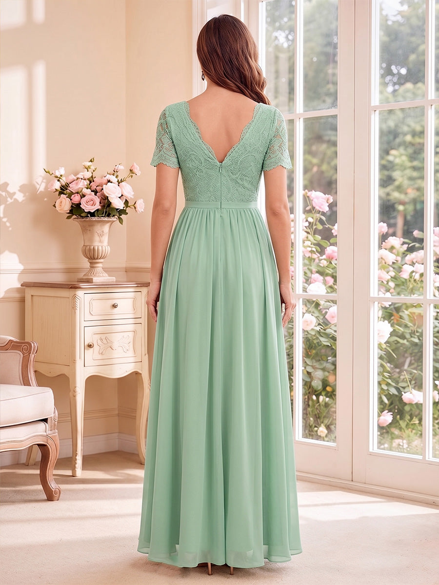 A-Line/Princess V-Neck Short Sleeves Ankle-Length Mother of the Bride Dresses with Appliques