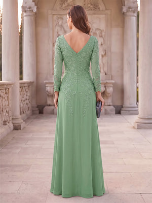 A-Line/Princess V-Neck Long Sleeves Floor-Length Mother of the Bride Dresses with Applique