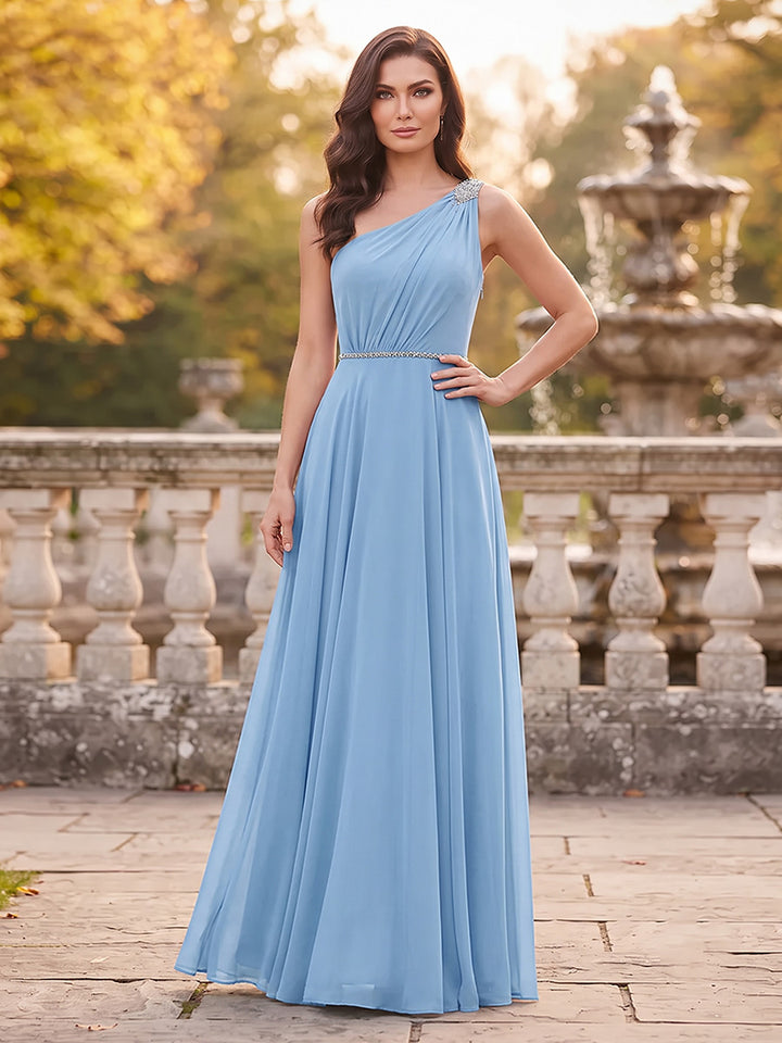 A-Line/Princess One Shoulder Sleeveless Floor-length Mother of the Bride Dresses with Rhinestone