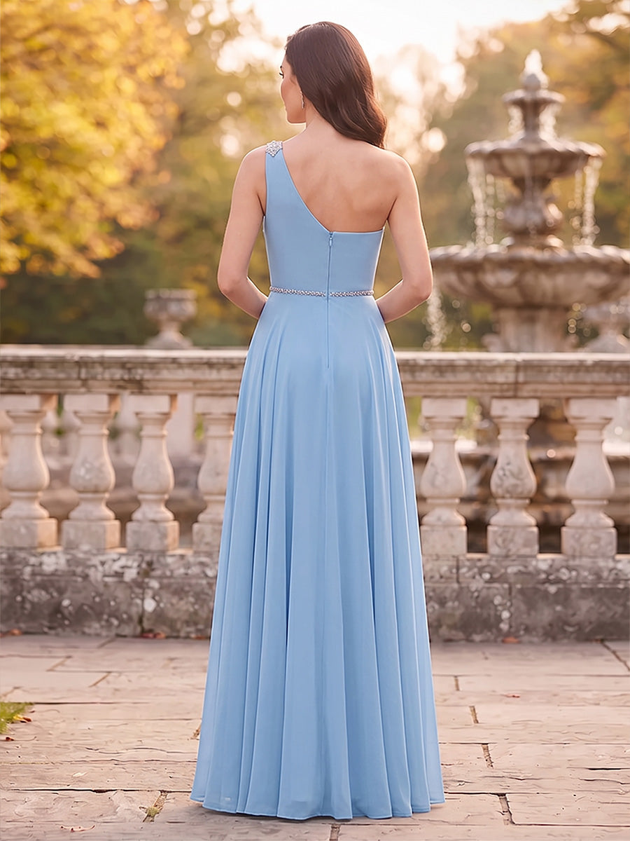 A-Line/Princess One Shoulder Sleeveless Floor-length Mother of the Bride Dresses with Rhinestone