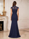 Trumpet/Mermaid High Neck Cap Sleeves Floor-Length Mother of the Bride Dresses with Split Side & Applique